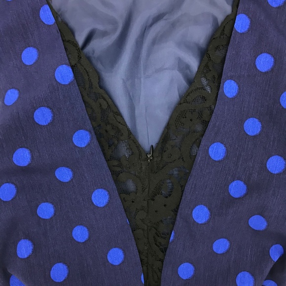 Topshop Blue Polka Dot Black Lace Romper 6 - Picture 8 of 8